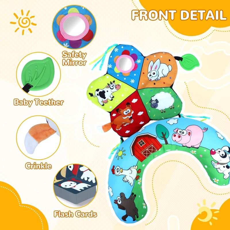 USATDD Tummy Time Pillow, High Contrast Tummy Time Mat with Black & White Flash Cards, Double-Sided Tummy Time Cushion with Mirror & Teether Sensory Toys, Baby Toys for Infant Newborn 0-12 Months Babies - Image 5